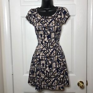 Blue, Brown & Pink Skater Dress